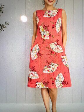 Coral Floral Sleeveless Midi Dress Size 10 Tropical A-Line Summer Dress Y2K